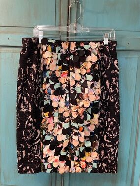 Anthropology Beguile by Byron Lars Black Pencil Skirt with Multicolor Panel